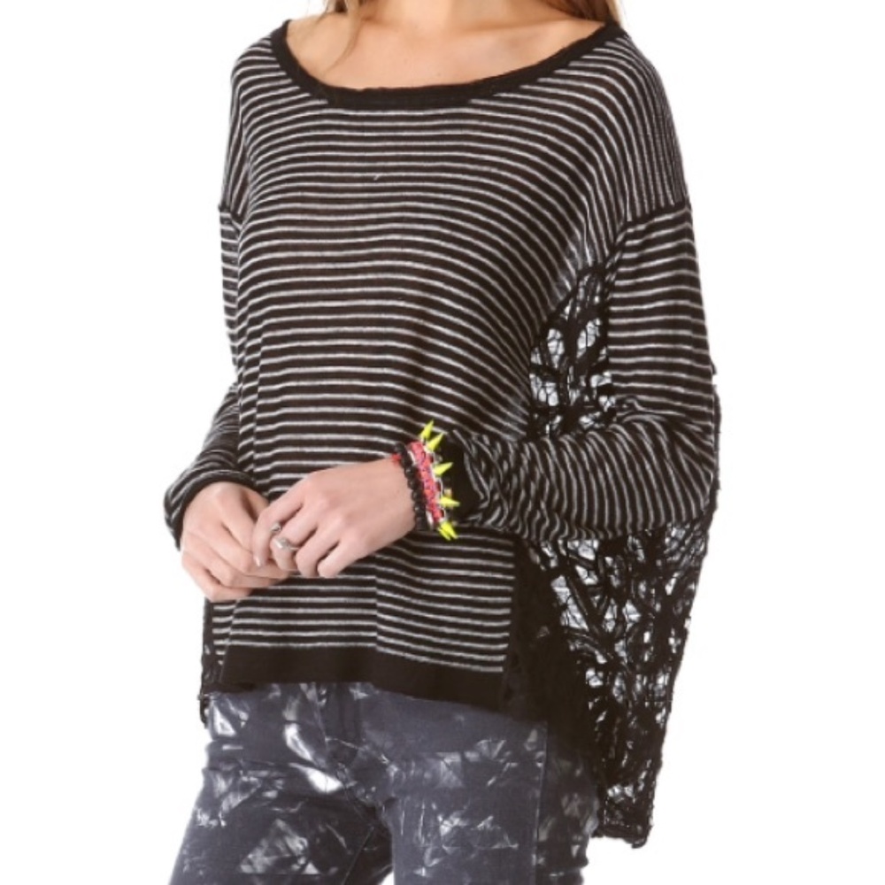 Free People Love Me Do Striped Boho Lace Pullover